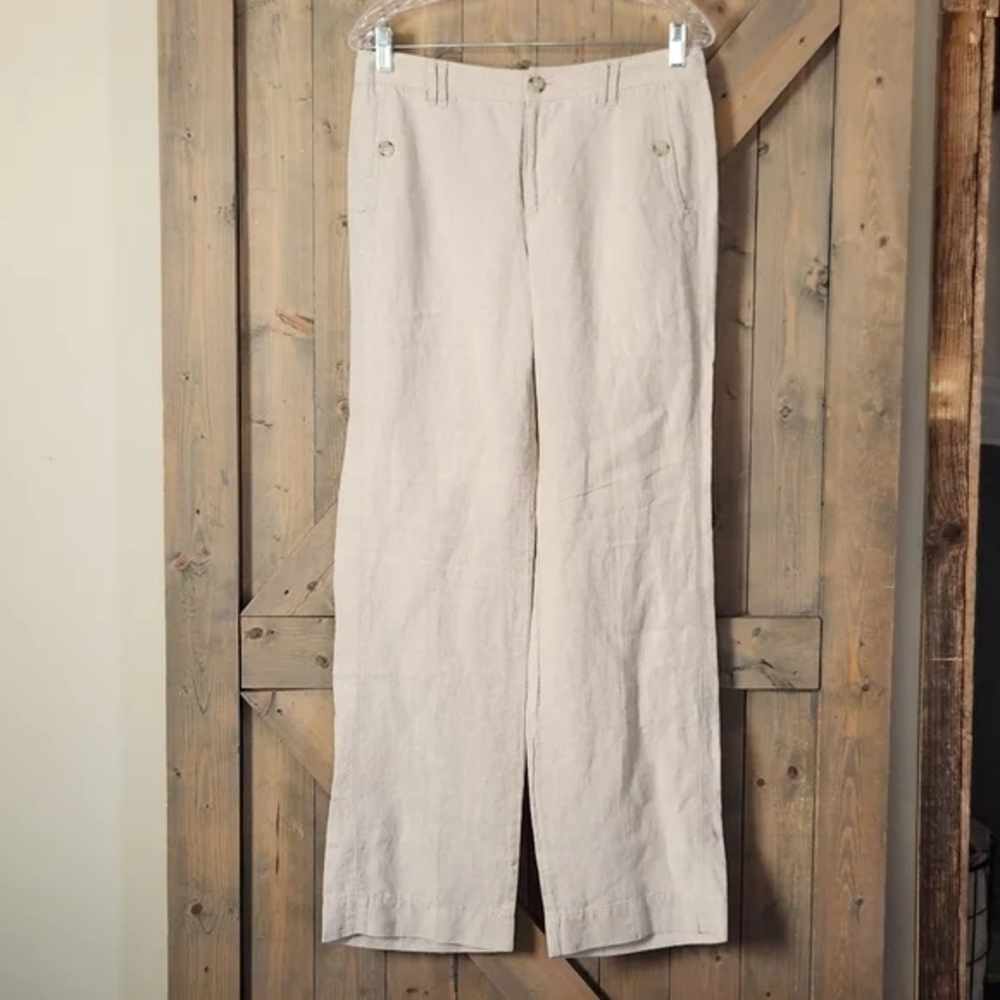 Eddie Bauer Blakely Linen Wide Leg Pant Size 8 Tall Beige